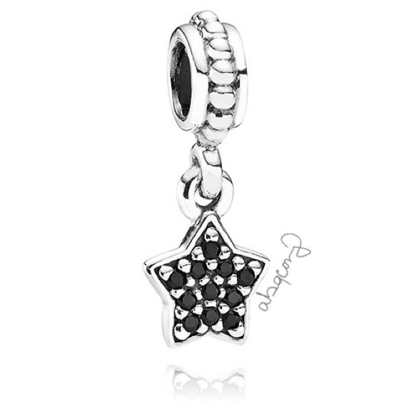 EUC Pandora 791024NCK Sterling Silver Black Nano Crystals Pave Star Dangle Charm - Picture 1 of 9